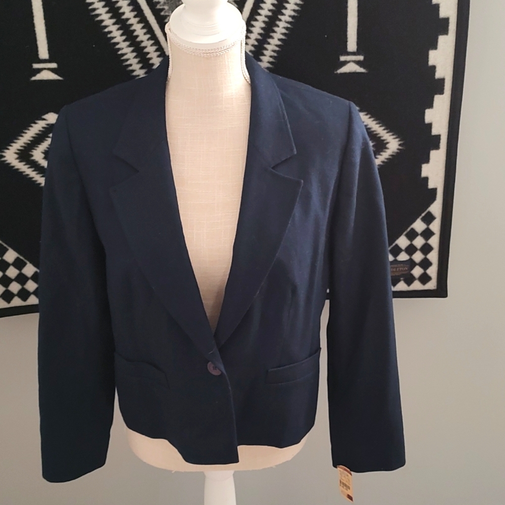 💙 Vintage NWT Pendleton Brand Women's Petite Virgin Wool Blazer, Navy, 12